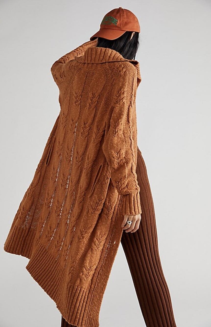 Free People Small Cappuccino Cardigan Cardi Longline Knit Sweater brown cable